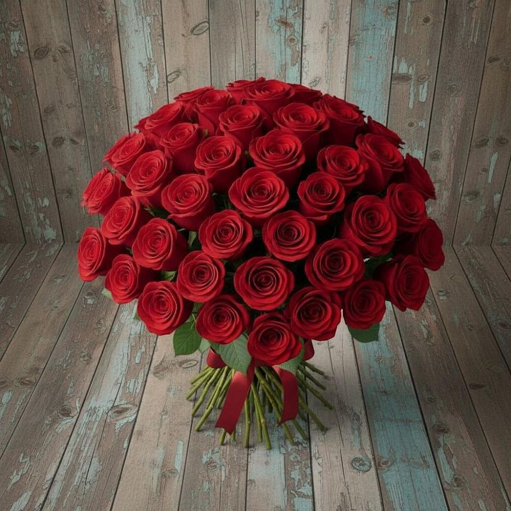 Букет 55 Красных роз Фридом в Уютном