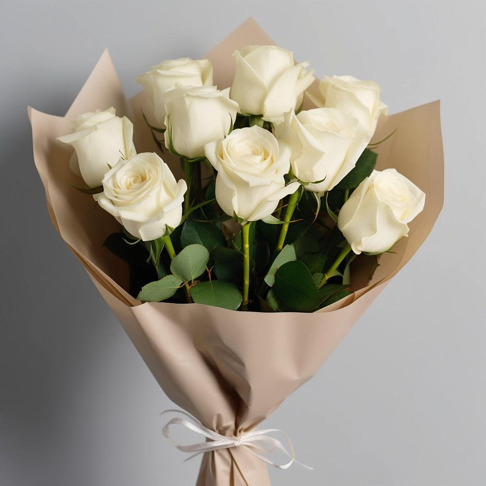 Букет 9 Белых роз Эдлесс Лав в Уютном