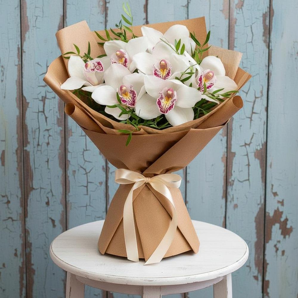 Букет цветов из: Орхидеи и Розы в Уютном