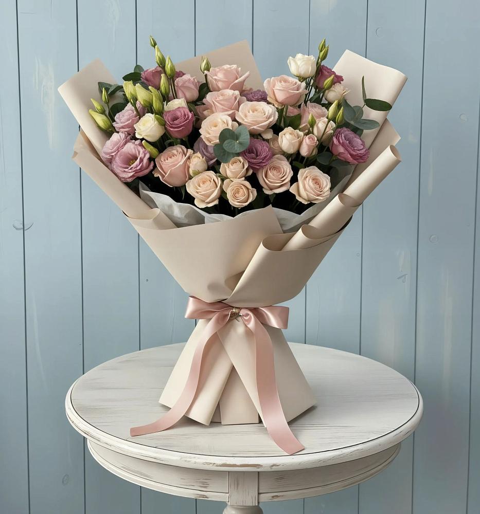 Букет цветов из: Розы и Лизиантусы в Уютном